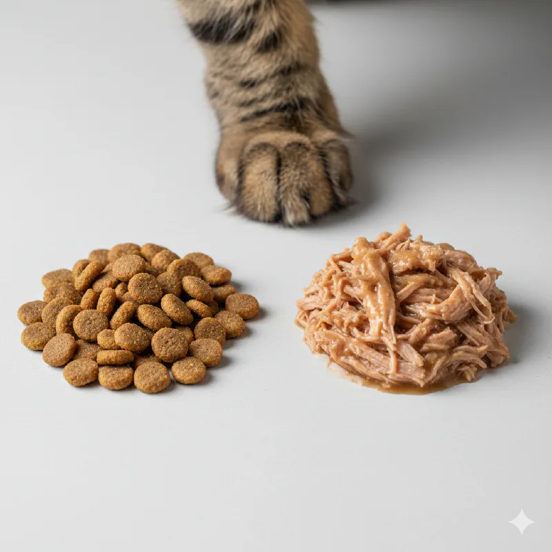 Comparison of dry kibble versus wet food