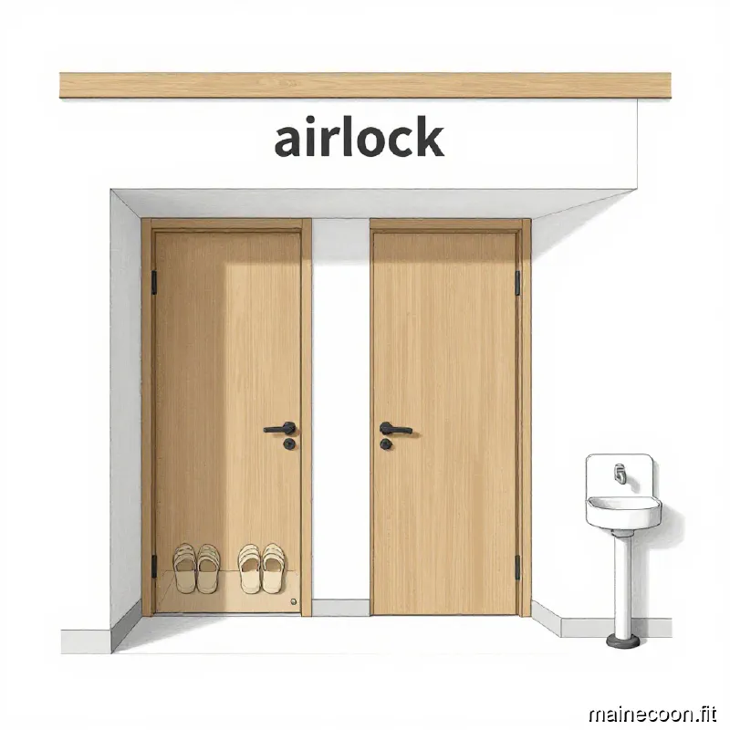 Diagram showing a cattery floor plan with separate clean and dirty zones