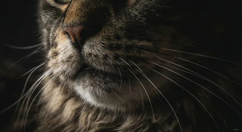Close up diagram of the extreme boxy muzzle of a European Maine Coon