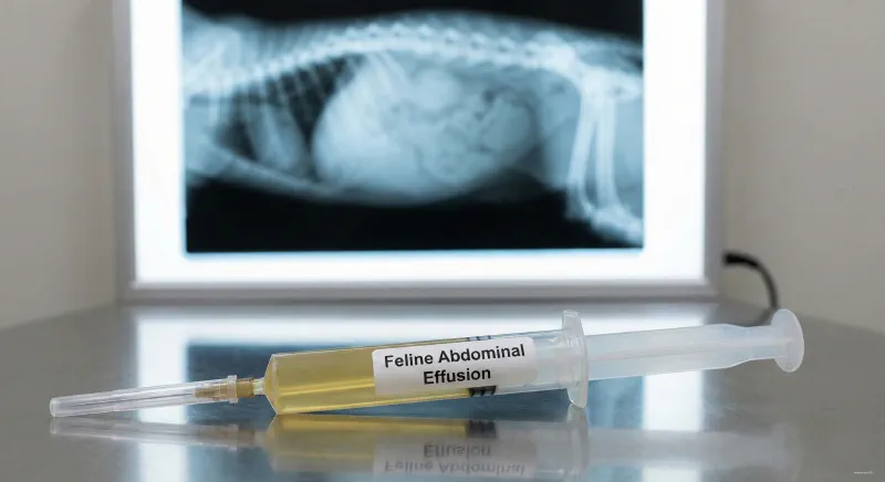 A syringe filled with sticky yellow fluid drawn from a cat's abdomen