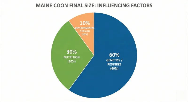 Bar chart visualizing that genetics account for the largest portion of a Maine Coon’s final size
