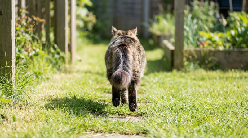 Illustration of a cat running with both back legs moving together in a bunny hop motion
