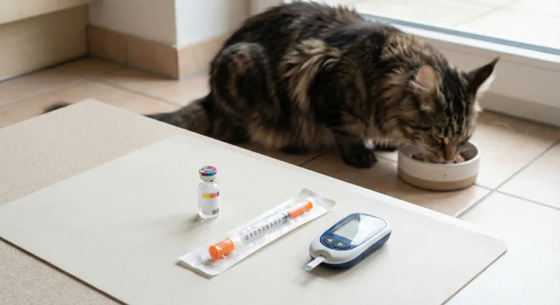 A diabetic care kit for cats including insulin and a glucometer