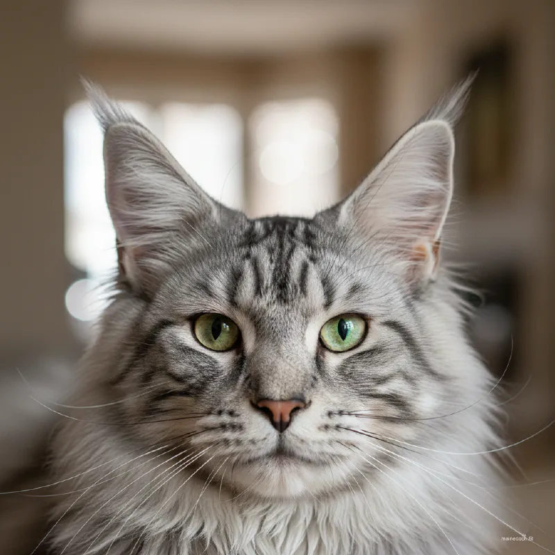 A large, calm Maine Coon sitting securely inside a buckled car carrier in the backseat