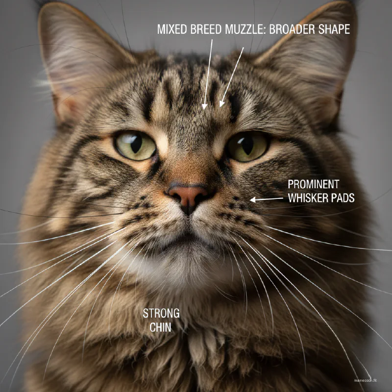 Diagram comparing a square Maine Coon muzzle vs a tapered domestic cat muzzle
