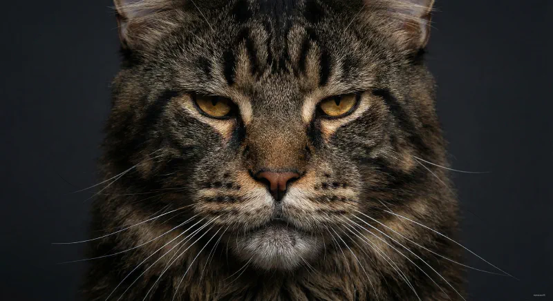 Close up of a European Maine Coon with a large square muzzle