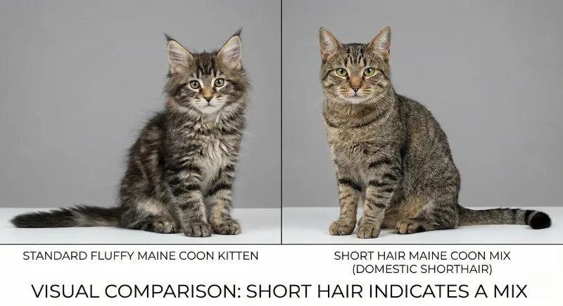 Comparison of a fluffy purebred Maine Coon versus a short hair mix