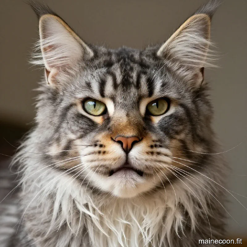 Portrait of an unneutered male Maine Coon with thick neck jowls