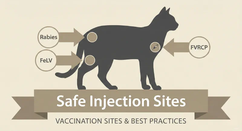 Diagram of a cat showing the correct injection sites on the lower legs