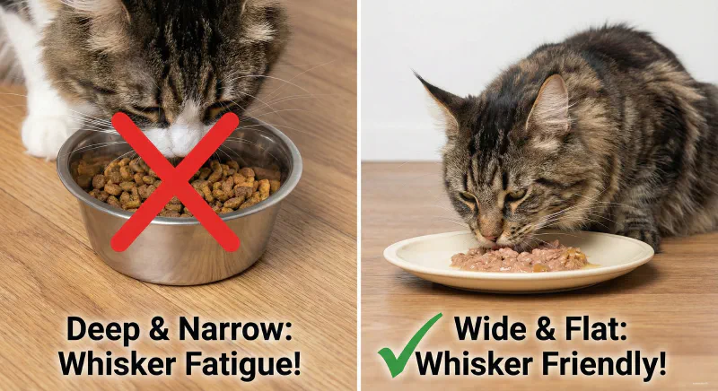 Comparison of a deep bowl versus a shallow whisker-friendly plate